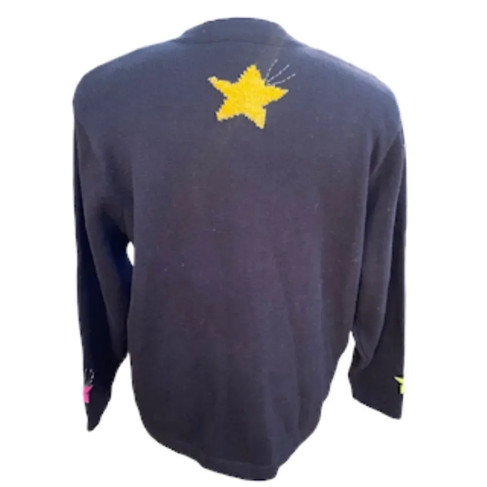 Jack B. Quick Cardigan Multi-Color Stars w/Star Buttons Size L Vintage Whimsy - Picture 6 of 10